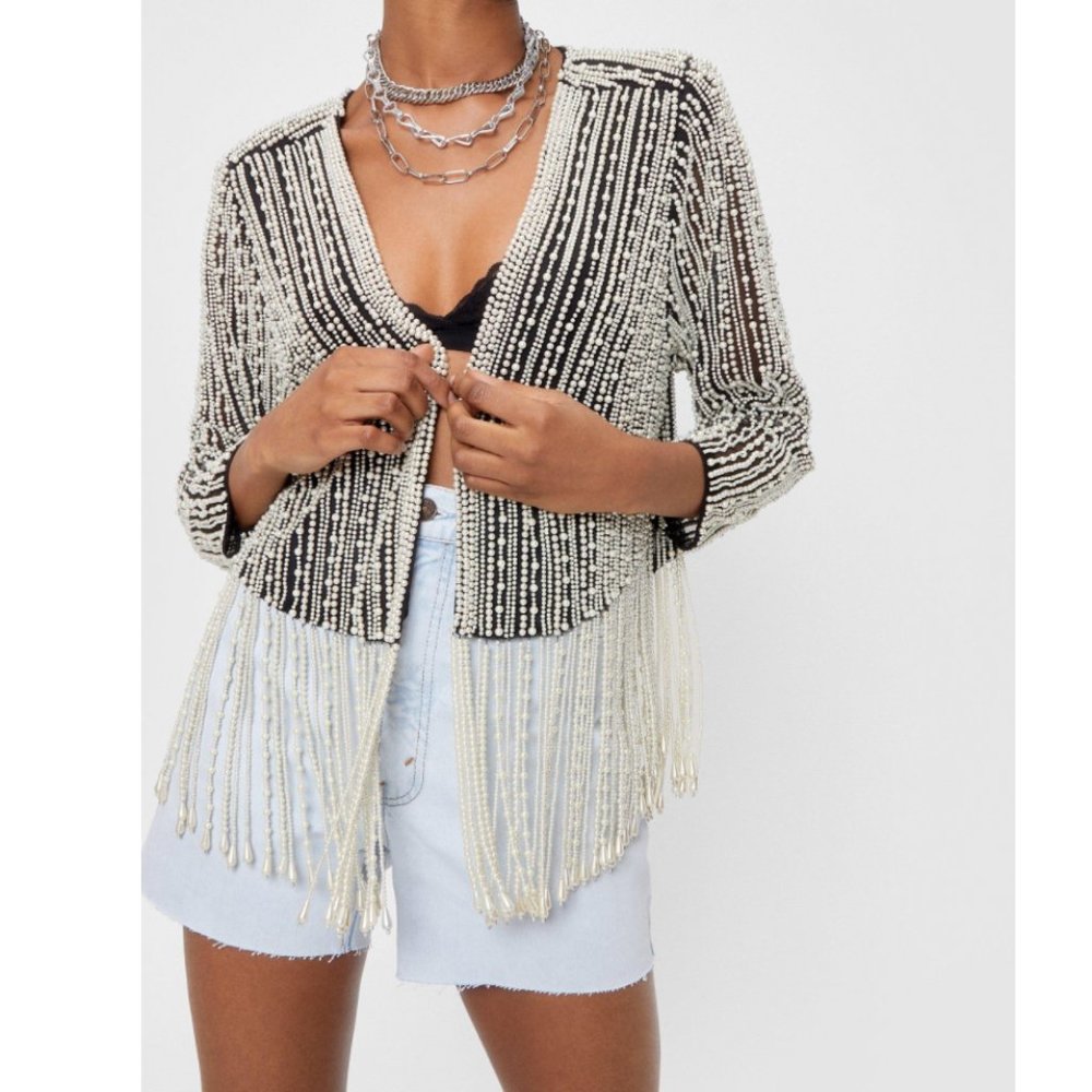 NWOT - Nasty Gal Pearl Beaded Jacket - Size 4